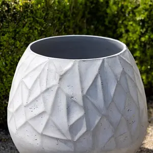 Primrose Natural Cement Round Geometric Pattern Effect Planter in Grey 32cm