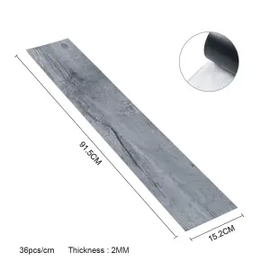 36 Pcs Self Adhesive Wood Grain Effect PVC Flooring Planks for Home Decoration,Peel and Stick Floor Tiles,Grey 5 m² Coverage