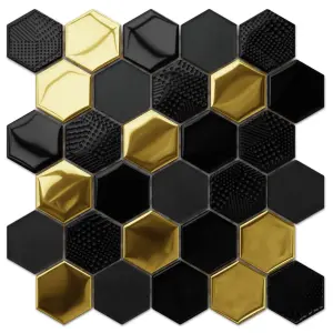 Hexagon glass mosaic on mesh for bathroom or kitchen 247mm x 255mm - Gold Lava