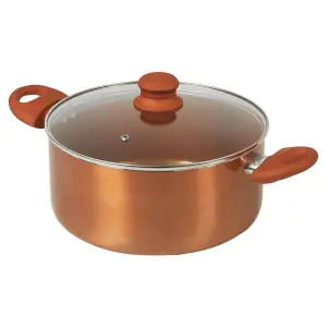 URBN-CHEF 24cm Width Copper Non Stick Ceramic Induction Casserole Dish Stockpot Pot Soup Stew Pan Glass Lid