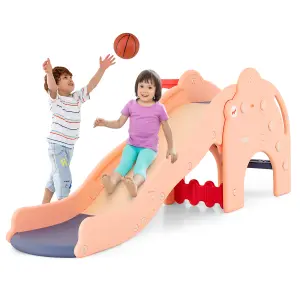 COSTWAY 4-in-1 Toddler Slide w/ Basketball Hoop Kids Play Slide with Cute Elephant Shape