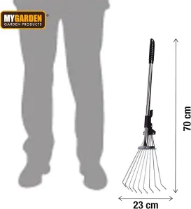 Telescopic Metal Rack Expendable Rake For Gardening Lawn Cleaning With Ergonomic Non Slip Adjustable Handle 15 Teeth