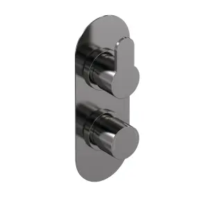 Pride Round Concealed Twin Thermostatic Shower Valve With Diverter (2 Outlets) - Brushed Pewter - Balterley