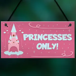 Red Ocean Princesses Only Hanging Plaque Door Nursery Bedroom Sign Gift Baby Girls Fairytale Decor