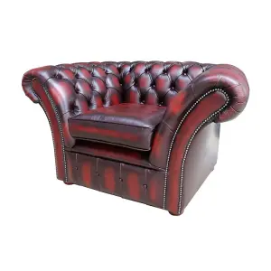 Chesterfield Club Chair Antique Oxblood Red Real Leather In Balmoral Style