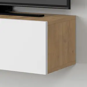 Decortie Francy Modern TV Unit Multimedia Centre 135 Oak White with Storage TV Cabinet 135cm