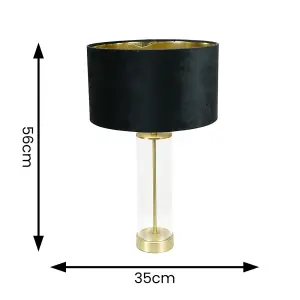 ValueLights Balan Glass with Gold Table Lamp and Black Velvet with Metallic Gold Inner Lamp Shade and LED Bulb