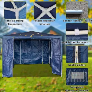 BIRCHTREE 3X3M Outdoor PE Gazebo Patio Shade Canopy Waterproof 4 Pieces Sidewalls Blue