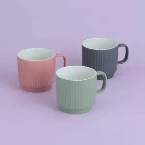 Set of 6 Embossed Line Grey Mug 355ml