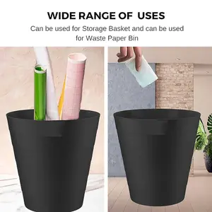 MantraRaj Black Pack of 2 Plastic Waste Paper Bin 6L Round Waste Basket Trash Can Lightweight Rubbish Bin Open-Top Design