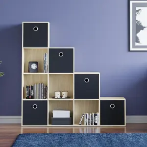 Vida Designs Durham Oak 10 Cube Storage Unit & Set of 5 Black Foldable Cube Storage Baskets