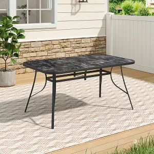 Rectangular Garden Tempered Glass Marble Coffee Table with Umbrella Hole 150cm