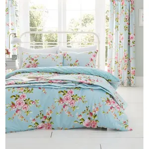 Canterbury Floral Reversible Double Duvet Cover Set with Pillowcases with Pillowcases Duck Egg / King Duvet Cover + 2 Standard Pillowcases