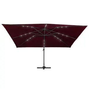 Berkfield Cantilever Umbrella with LED Lights Bordeaux Red 400x300 cm