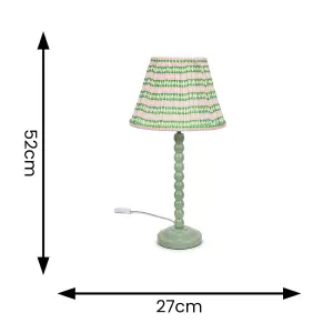 ValueLights Bobbles Sage Green Bobbin Table Lamp with Pink Aztec Pleated Shade