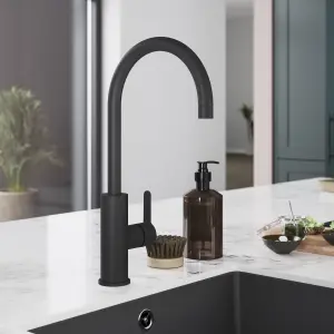 GoodHome Zanthe Black Graphite effect Kitchen Side lever Tap