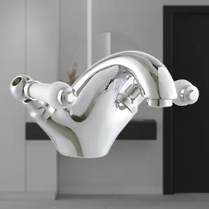 BATHWEST Traditional Victorian Bathroom Monobloc Basin Sink Mixer Taps  Twin Lever