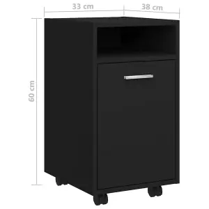 Berkfield Side Cabinet with Wheels Black 33x38x60 cm Engineered Wood