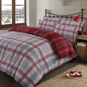 Dreamscene Boston Brushed Cotton Duvet Cover Pillowcase Bedding Set, Red King