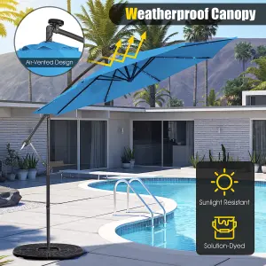 Costway 3 x 3m Cantilever Parasol Backyard Patio Offset Umbrella w/ 32 Solar-Powered LED Lights