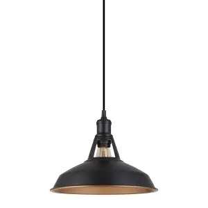 Luminosa Industrial And Retro Hanging Pendant Black 1 Light  with Black, Gold Shade, E27