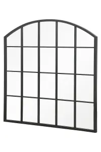 MirrorOutlet The Arcus Black Framed Arched Window Leaner/Wall Mirror 100CM x 100CM