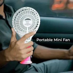 Geepas Rechargeable Mini Fan Personal Portable Fan 3 Speed Electric USB Travel Fan, Pink