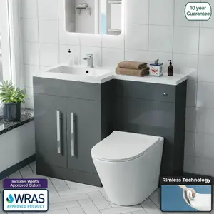 Nes Home 1100 mm Left Hand Basin Vanity Cabinet WC BTW Toilet Bathroom Aric