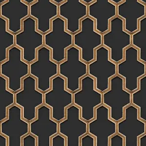 Debona Fabric Touch Black Gold Trellis Wallpaper Modern Luxury Textured Vinyl