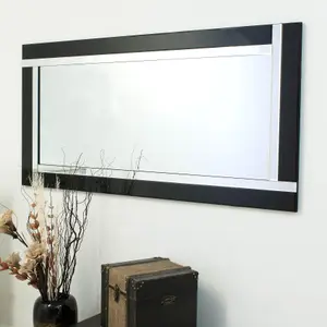 MirrorOutlet Aston  Black All Glass Full Length Mirror 174 x 85 CM