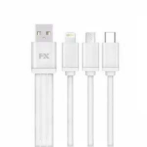 FX 3 in 1 iPhone, Type C and Micro USB Cable,  White