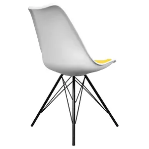 Soho White and Yellow Plastic Dining Chair with Black Metal Legs