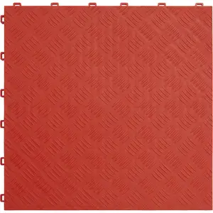 9 Pack Durable Red Treadplate Floor Tiles for Garage and Workshop