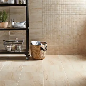 Travertina Light beige Gloss Marble effect Ceramic Wall Tile Sample