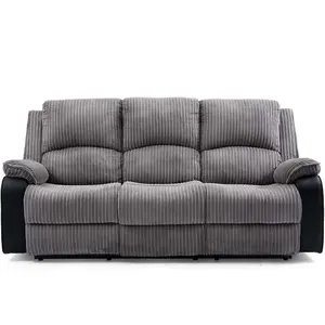 Postana Manual High Back Jumbo Cord Fabric Recliner 3 Seater Sofa (Grey)