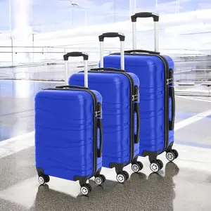 LUGGIT 3 Pcs Travel Lightweight Trolley Luggage Suitcase Set of 3 Sizes, ABS Shell - Wavy Line Royal Blue