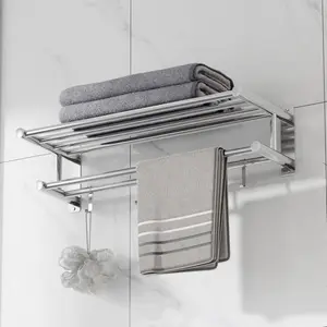 Rigueiro 600mm Bathroom Towel Rack with Hooks, Modern Chrome Finish