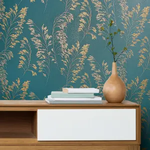 Paste the Wall Elegant Teal and Gold Wallpaper