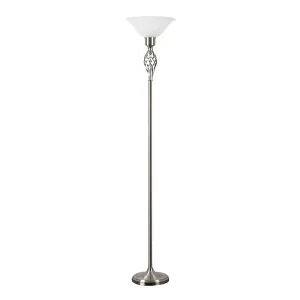 ValueLights Memphis Traditional Style Satin Nickel Barley Twist Floor Lamp with Frosted Shade