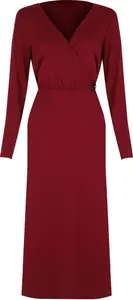 Bonmarche Women's Red Plain Wrap Front Dress With Tortoise Shell Belt Detail, Size: 10