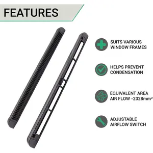 EAI Trickle Window Slot Vent Easy Fitting Inside & Out - 400mm - 3180mm²EA - Black