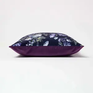 Homescapes Floral Midnight Garden Purple Filled Velvet Cushion 46 x 46 cm