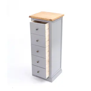 Rocca 5 Drawer Narrow Chest of Drawers Brass Knob