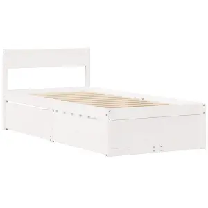 Berkfield Bed with Drawers and Mattress White 90x200 cm Solid Wood Pine