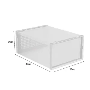 12Pcs White Adjustable Stackable Plastic Shoe Storage Box Organiser 33cm W x 23cm D x 14cm H