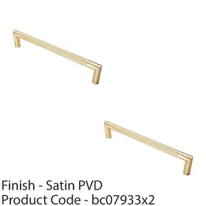 2 PACK - Knurled Mitred Door Pull Handle 320 x 20mm 300mm Fixing Centres Satin Brass PVD