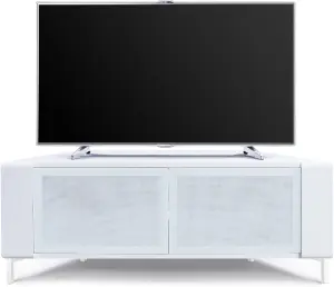 MDA Designs CORVUS Corner-Friendly White Cabinet with BeamThru Glass Doors for Flat Screen TVs up to 50"