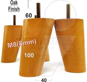 Wood Furniture Feet 100mm High Oak Replacement Furniture Legs Set Of 4 Sofa Chair Stool M8