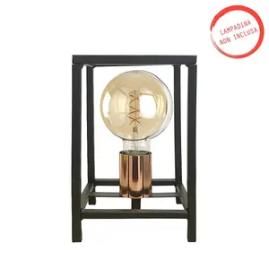 Luminosa Floki Box Frame Table Lamp, Black, Copper