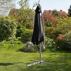 Home Source Gozo 3m Garden Outdoor Overhanging Cantilever Crank Parasol Black